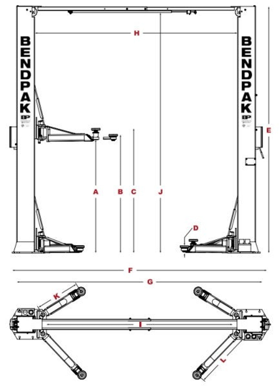 BENDPAK XPR-10AS-LP Low-Pro Arm Design, Dual-Width, 10,000 Lb. Capacity,  Two-Post Lift, Asymmetric, Screw Pad